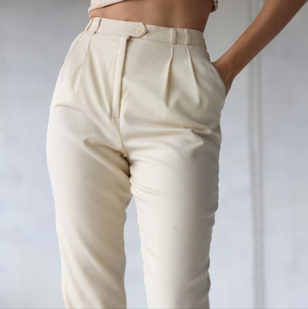Vintage High Waisted Cream Wool Trouser Slacks